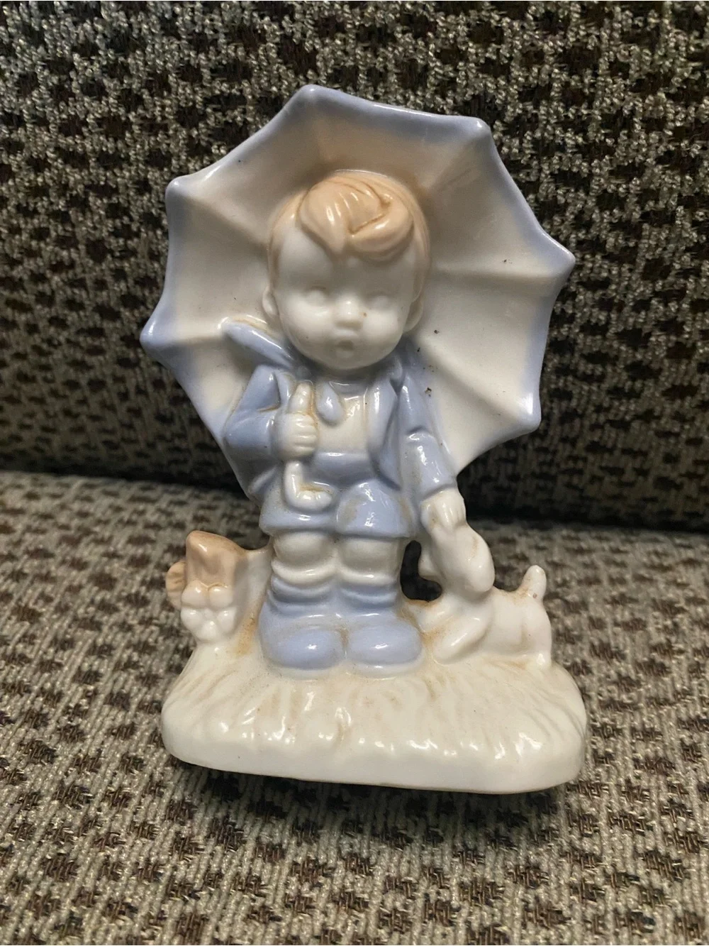 Enesco Blue and Cream Porcelain Child Figurine with Umbrella